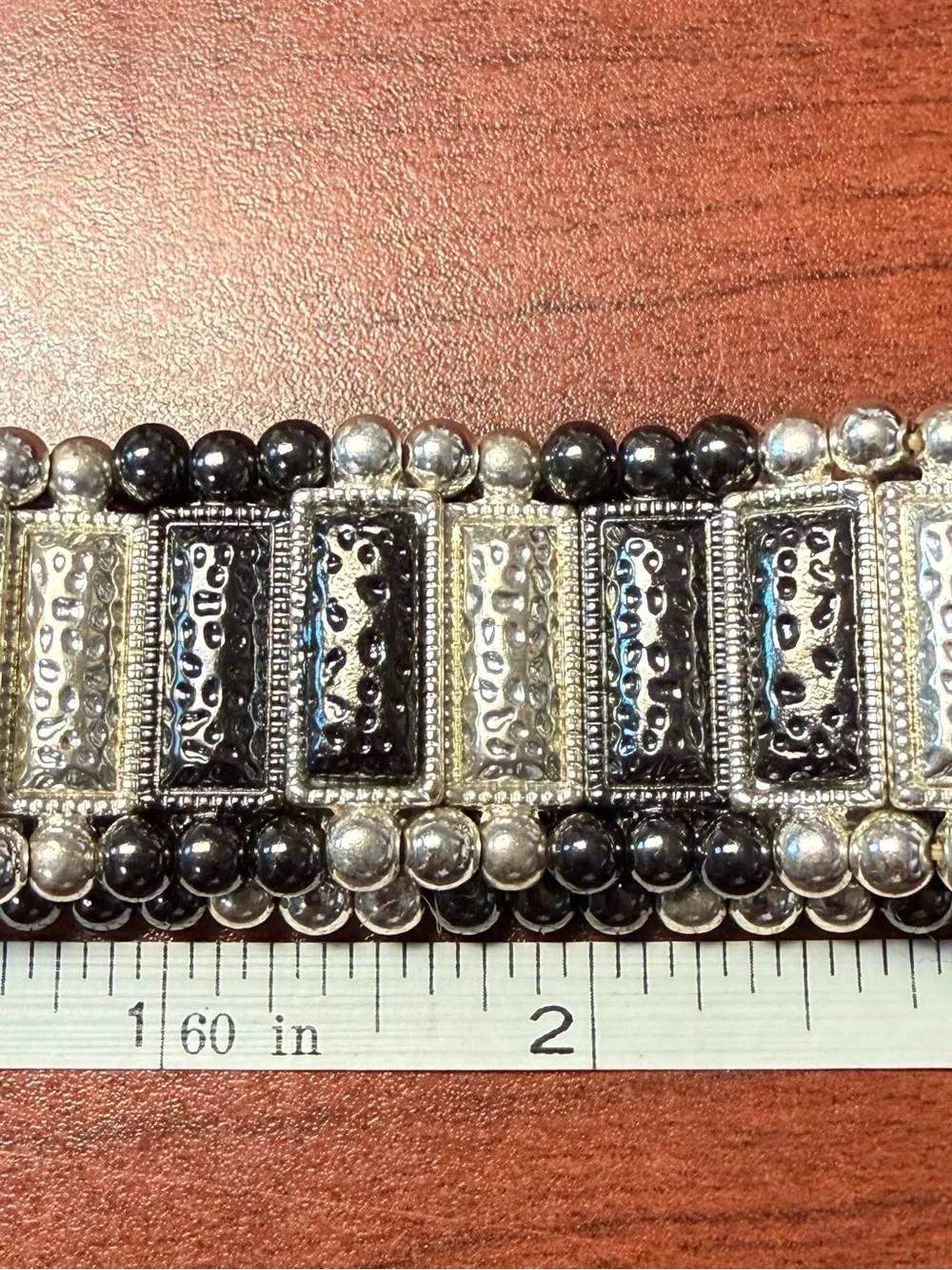 Multi-Strand Black and Silver Beaded Statement Bracelet